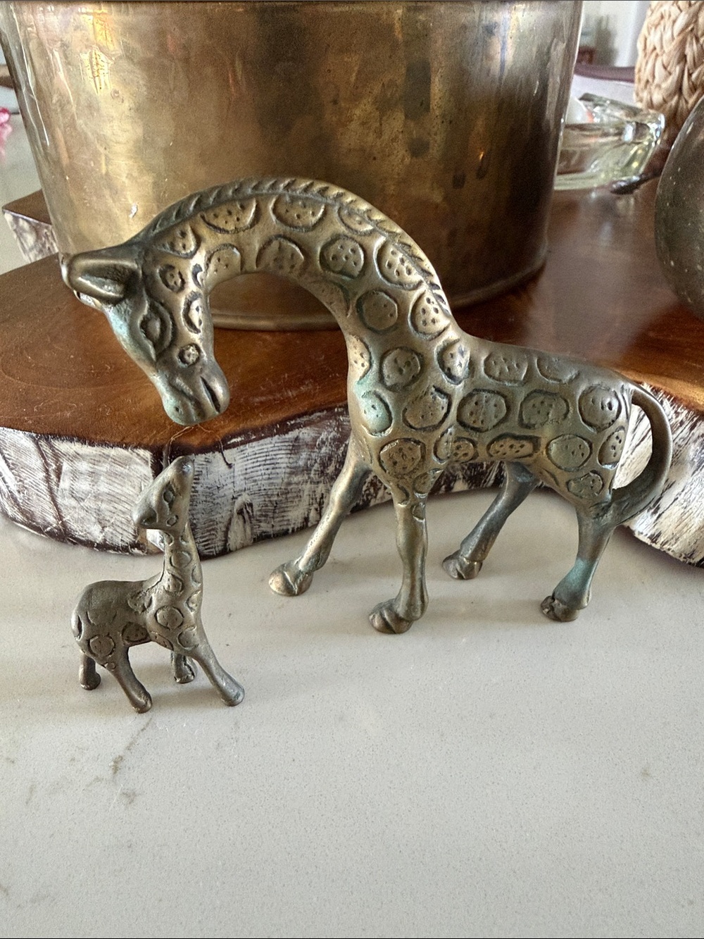 Brass Giraffe and Baby Figurine Set - Decorative Home Art